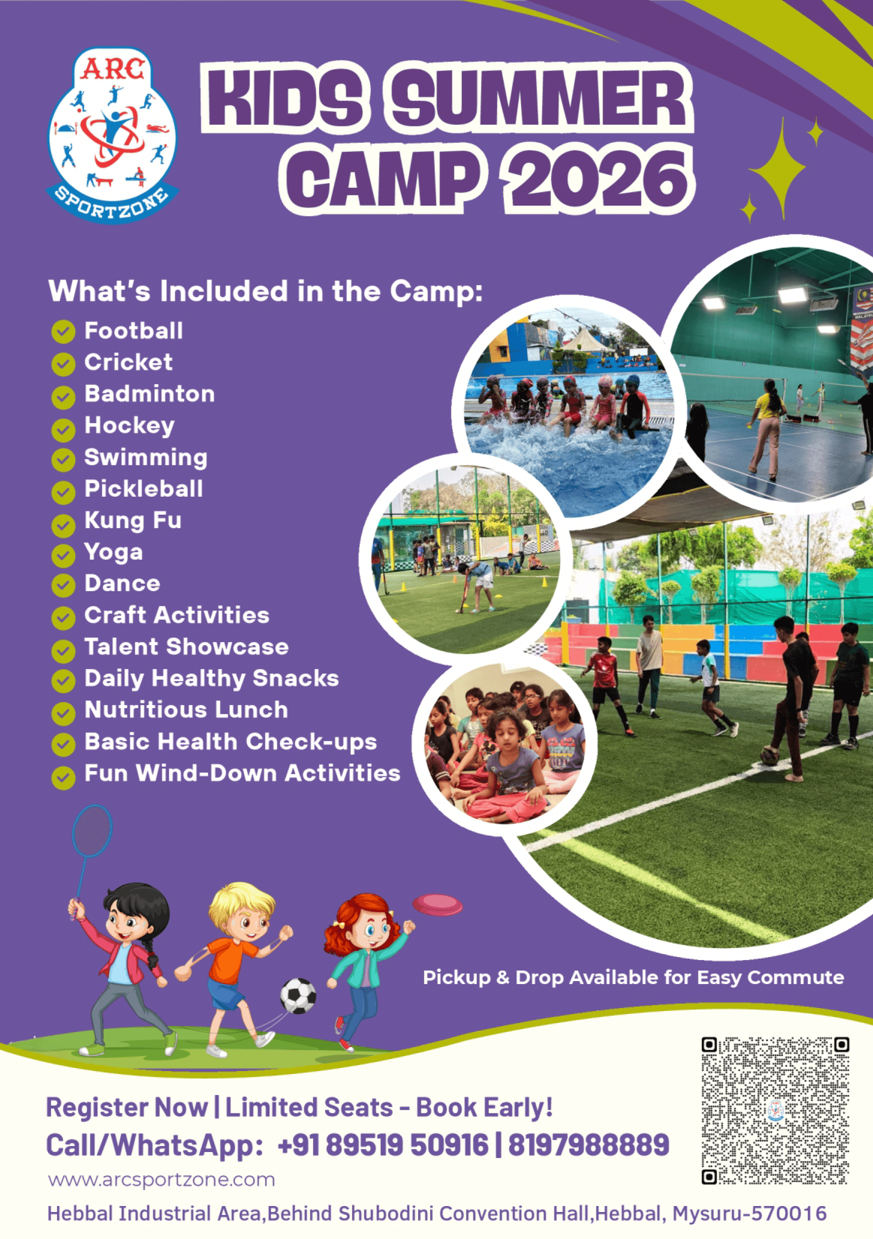 Kids enjoying 16+ sports activities at the best summer camp in Mysore 2026 at ARC Sportzone